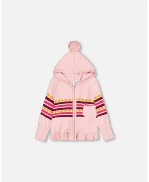 Вязаный свитер с капюшоном и молнией для маленьких девочек, пудрово-розовый - младенцев , розовый Deux par