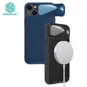 Кожаный чехол Nillkin с магнитным креплением CamShield S для iPhone 14 Plus, телефона, слайдер камеры из сплава, противоударная задняя крышка