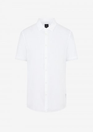 Рубашка классического кроя из хлопкового модала с короткими рукавами, белый Armani Exchange