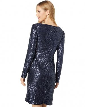 Платье MARINA Long Sleeve Sequin Dress, темно-синий