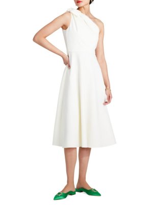 Саржевое платье миди на одно плечо , цвет French Cream Combo Kate Spade New York