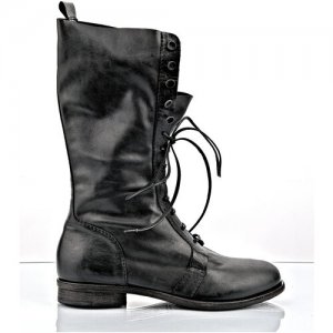 Сапоги женские , модель Gesso, демисезонные, кожаные, на шнурках, чёрного цвета, размер 38 Annette Gortz. Цвет: черный