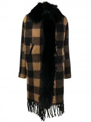 Клетчатое пальто с воротником из искусственного меха Bazar Deluxe. Цвет: черный