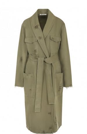 Хлопковое пальто с поясом и накладными карманами T by Alexander Wang. Цвет: зеленый