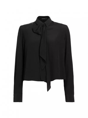 Укороченная шелковая блузка с шарфом , черный Wardrobe.Nyc