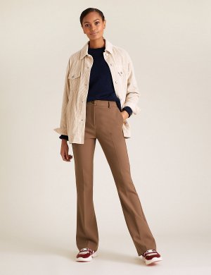 Расклешенные брюки с высокой талией, Marks&Spencer Marks & Spencer. Цвет: мягкий коричневый
