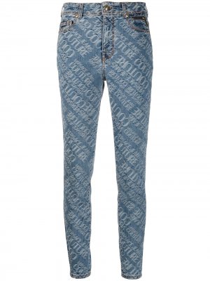 Жаккардовые джинсы скинни с логотипом Versace Jeans Couture. Цвет: синий