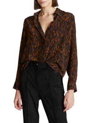 Рубашка из крепдешина Zora с леопардовым принтом , цвет Leopard Print Halston