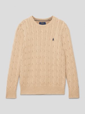 Пуловер косой вязки с вышитым логотипом , коричневый Polo Ralph Lauren