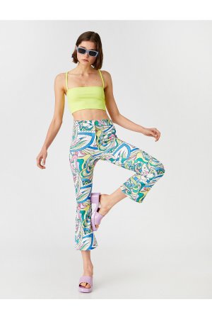 Короткие расклешенные брюки с рисунком и высокой талией , разноцветный Koton