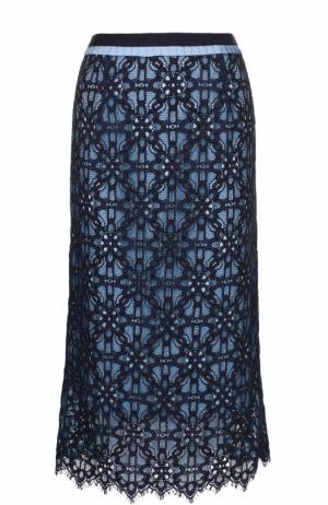 Кружевная юбка-миди с контрастным поясом Tara Jarmon. Цвет: темно-синий
