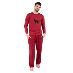 Мужские пижамы с хлопковым верхом, фланелевые брюки оленями Leveret