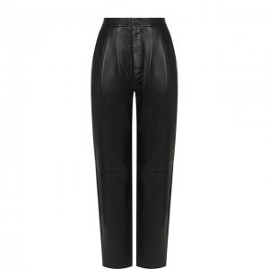 Укороченные кожаные брюки Saint Laurent. Цвет: чёрный