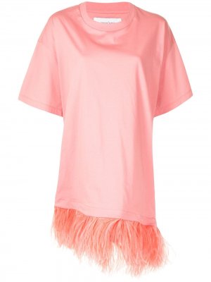 MarquesAlmeida платье-футболка с перьями Marques'Almeida. Цвет: розовый