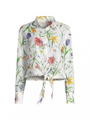Льняная блузка с цветочным принтом и завязками , цвет provence 120% Lino