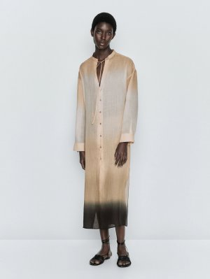 Платье-туника рами с омбре , кремовый Massimo Dutti
