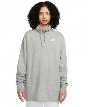 Женская спортивная одежда, большой флисовый свитшот с воротником-стойкой для клуба , серый Nike