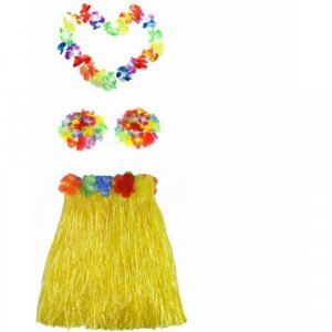Набор гавайское ожерелье 96 см, лиф Лилия лифчик из цветов, юбка желтая 40 см Happy Pirate. Цвет: желтый