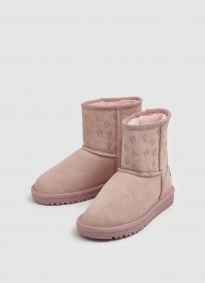 Детские ботинки из овчины (угги), розовые Pepe Jeans London. Цвет: розовый