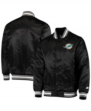 Мужская черная атласная университетская куртка miami dolphins locker room full-snap , черный Starter