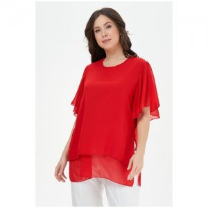 Блуза Olsi, нарядный стиль, прямой силуэт, укороченный рукав, разрез, однотонная, размер 50, красный plus size OLS. Цвет: красный