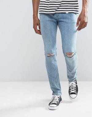 Синие облегающие джинсы с рваными коленями -Синий Cheap Monday