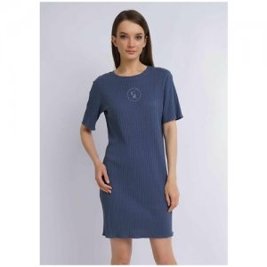 Платье женское для дома джинсового цвета, размер 48 CLEVER. Цвет: синий