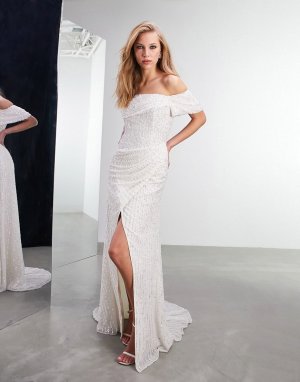 Свадебное платье с открытыми плечами и пайетками Cecilia-Белый ASOS EDITION