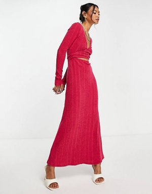 Супермягкое розовое платье макси с длинными рукавами и запахом спереди ASOS DESIGN