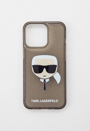 Чехол для iPhone Karl Lagerfeld 13 Pro, TPU Glitters Karls head Hard Transp Black. Цвет: серый
