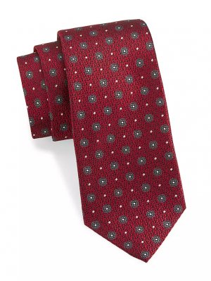 Шелковый галстук с цветочными кругами , красный Isaia
