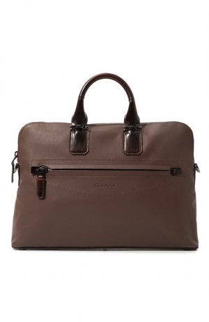 Кожаная сумка для ноутбука Santoni. Цвет: коричневый