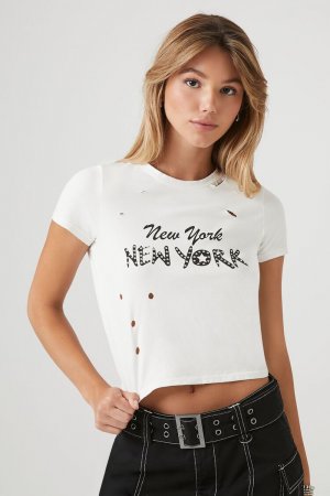 Детская футболка с эффектом потертости New York , кремовый Forever 21