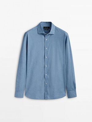 Джинсовая рубашка обычного кроя с отбеленным эффектом , индиго Massimo Dutti