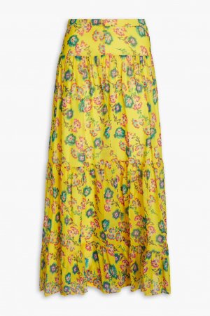 Ярусная юбка миди из шелкового жоржета с цветочным принтом , желтый Saloni