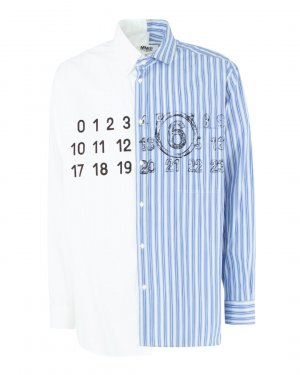 Хлопковая рубашка MM6 Maison Margiela. Цвет: белый+синий+принт