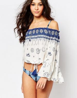 Пляжная блузка с принтом Surf Gypsy. Цвет: синий