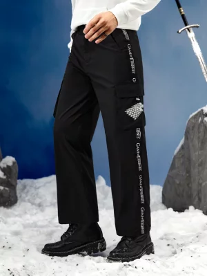 Мужские брюки с карманами и клапанами контрастной лентой, черный SHEIN