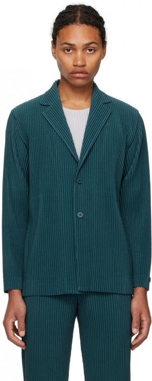 Зеленый пиджак со складками 2 строгого кроя HOMME PLISSe ISSEY MIYAKE Plissé