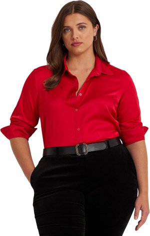 Атласная рубашка из шармеза больших размеров LAUREN Ralph Lauren, цвет Martin Red