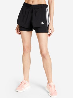 Шорты женские Pacer 3-Stripe Woven 2 In 1 Short, Черный adidas. Цвет: черный