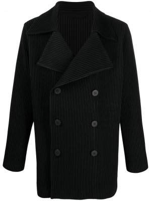 Плиссированное двубортное пальто Homme Plissé Issey Miyake. Цвет: черный