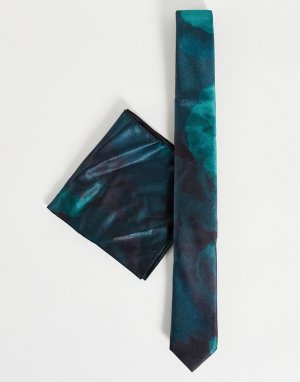 Комплект из галстука-бабочки и платка-паше с акварельным принтом -Зеленый цвет Bolongaro Trevor