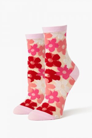 Прозрачные носки с цветочным принтом , розовый Forever 21