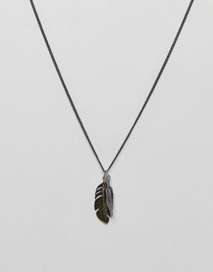 Ожерелье с подвесками в виде перьев Pull&Bear. Цвет: черный