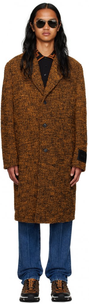 Светло-коричневое пальто с нашивками Versace