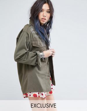 Oversize-пиджак в винтажном стиле с вышивкой Milk It. Цвет: зеленый