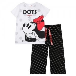 Пижама для девочек PlayToday комплект: футболка, бриджи девочки размер 128. Цвет: черный/белый