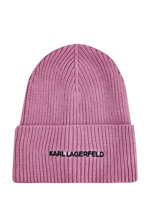 Теплая шапка из коллекции K/Essential с вышивкой на отвороте KARL LAGERFELD. Цвет: розовый