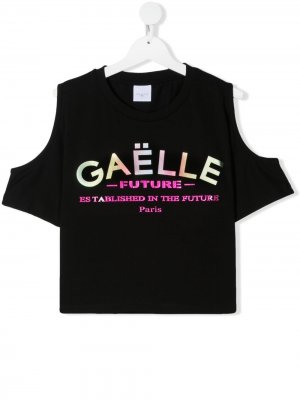 Топ с открытыми плечами и логотипом Gaelle Paris Kids. Цвет: черный